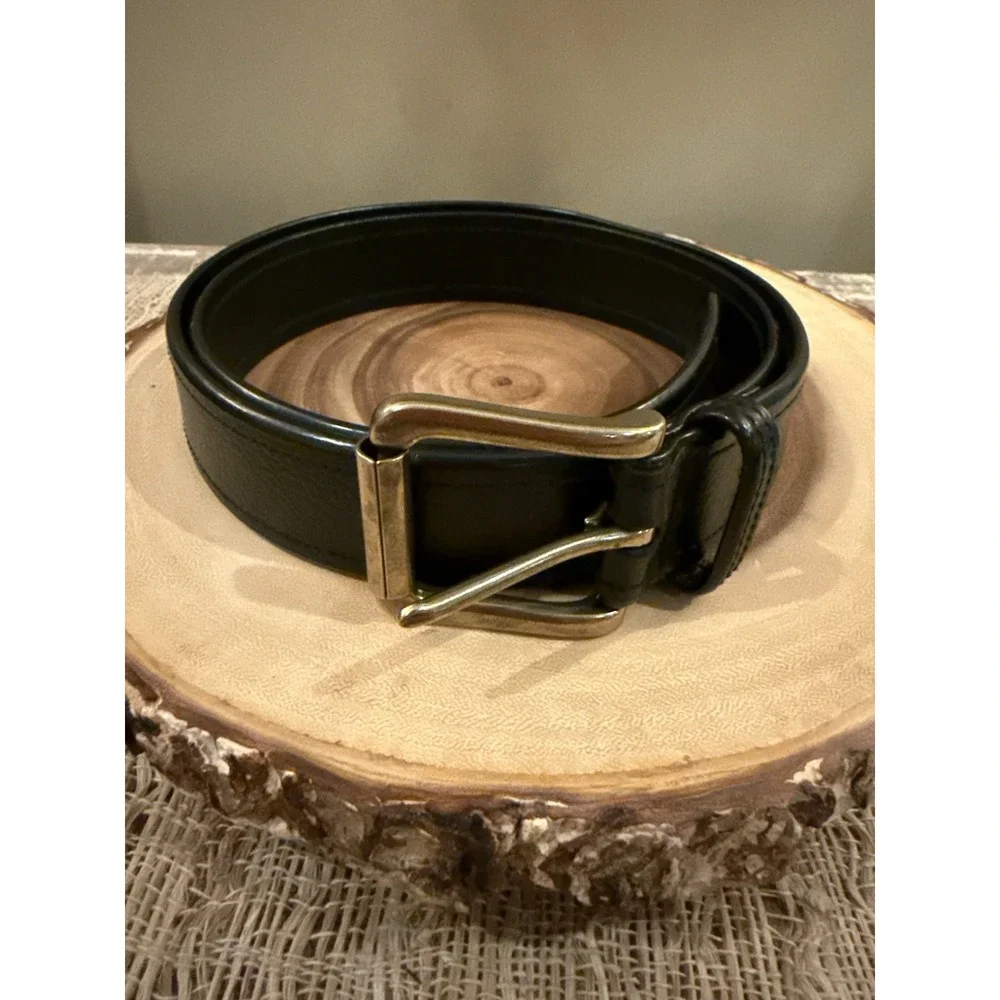 Vintage Polo Ralph Lauren Smooth leather Gold Logo Plate belt black Brass Sz-36